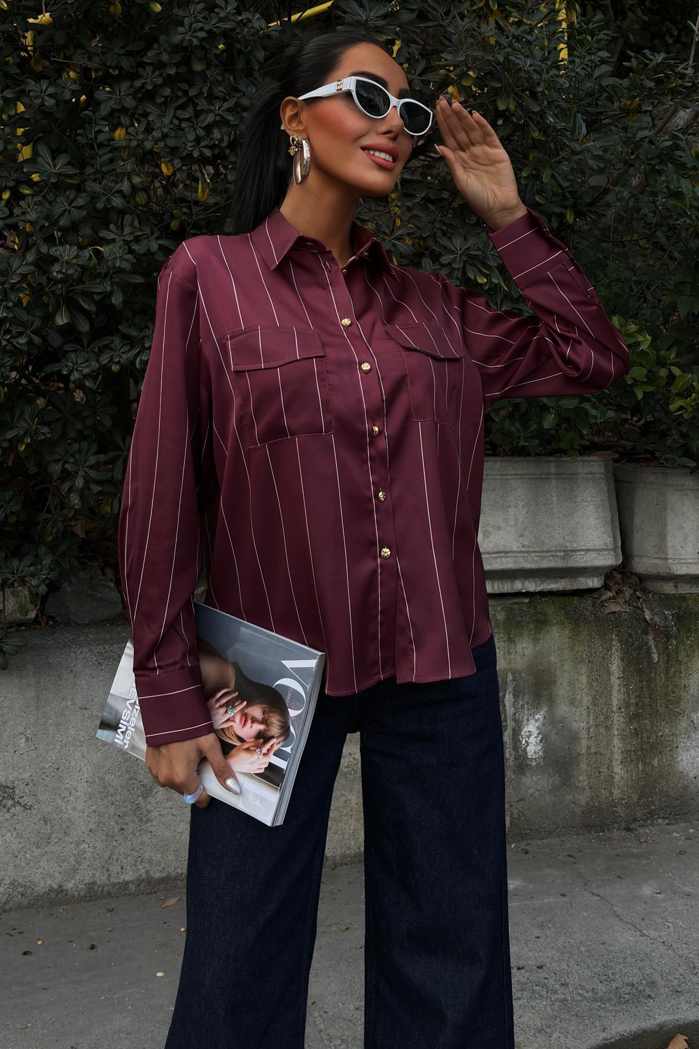 Chanel Saten Premium Çizgili Gömlek 3411 R10-A-K5