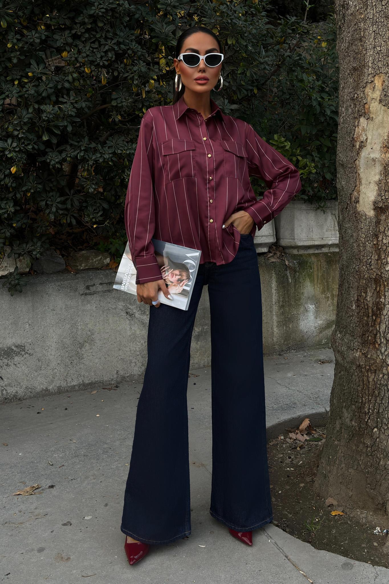 Chanel Saten Premium Çizgili Gömlek 3411 R10-A-K5