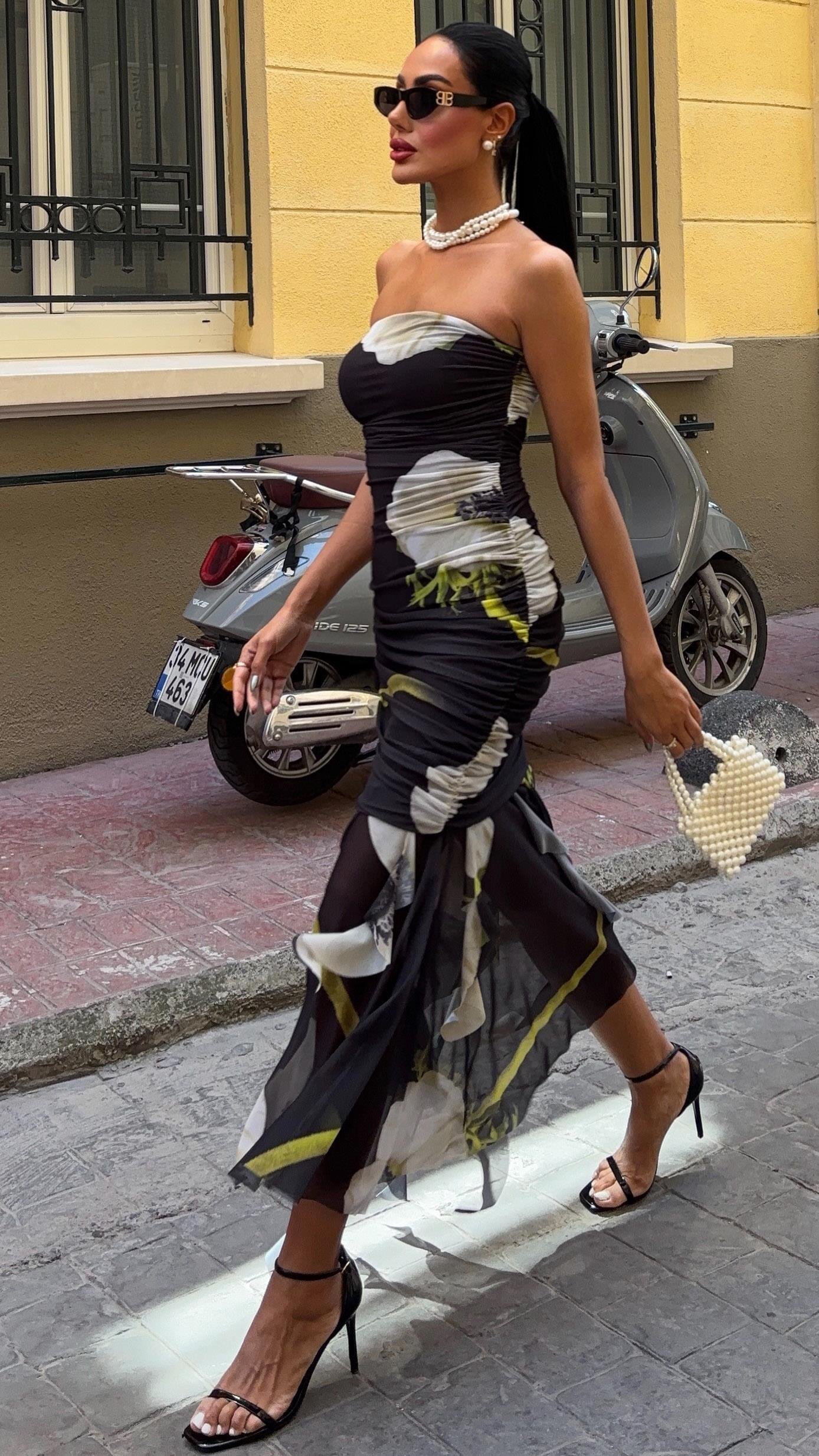 Çiçek Desenli Parçalı Tül Elbise 2622-08