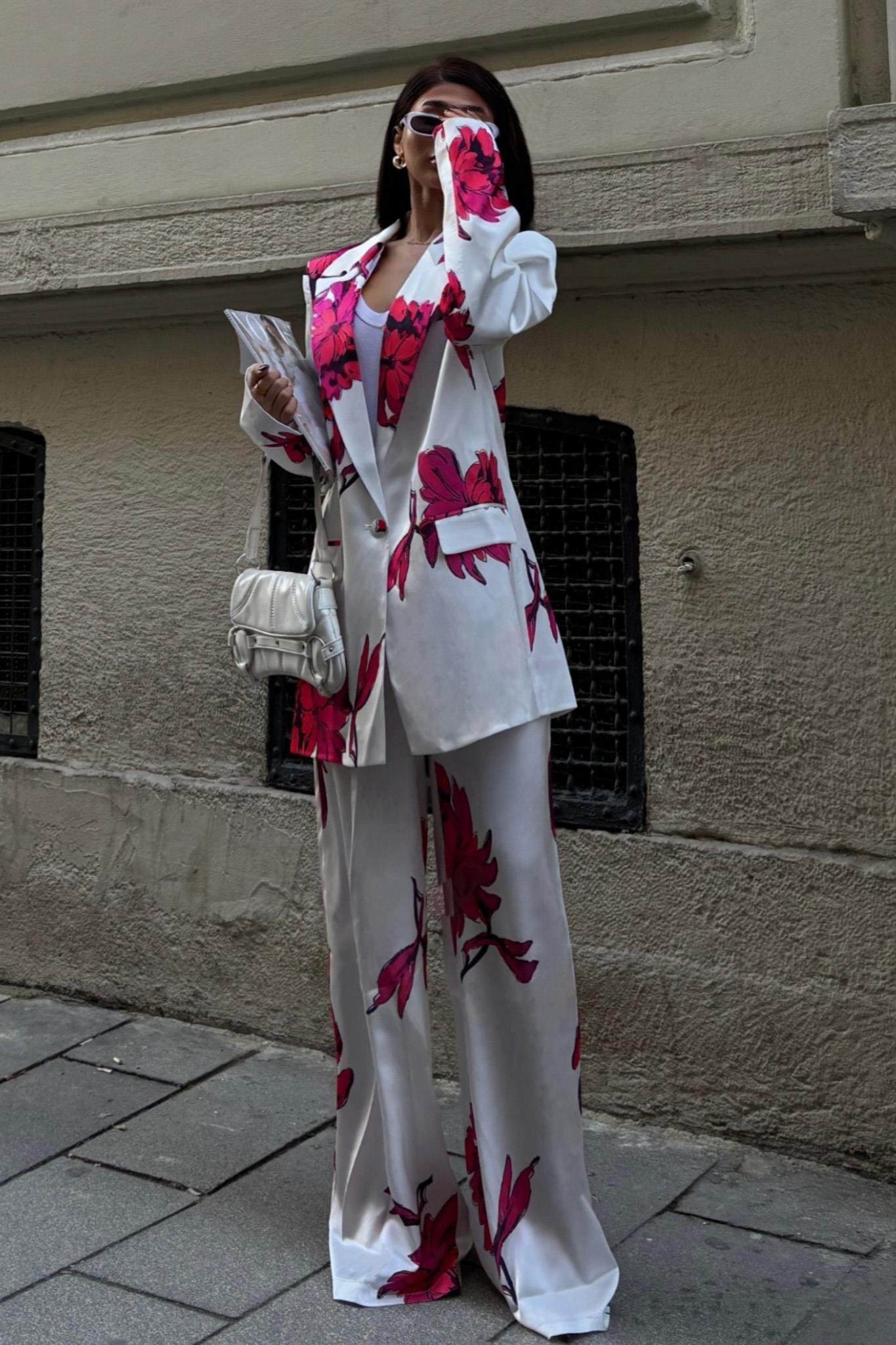 Çiçekli Chanel Saten Takım 10040 R6-B-K5