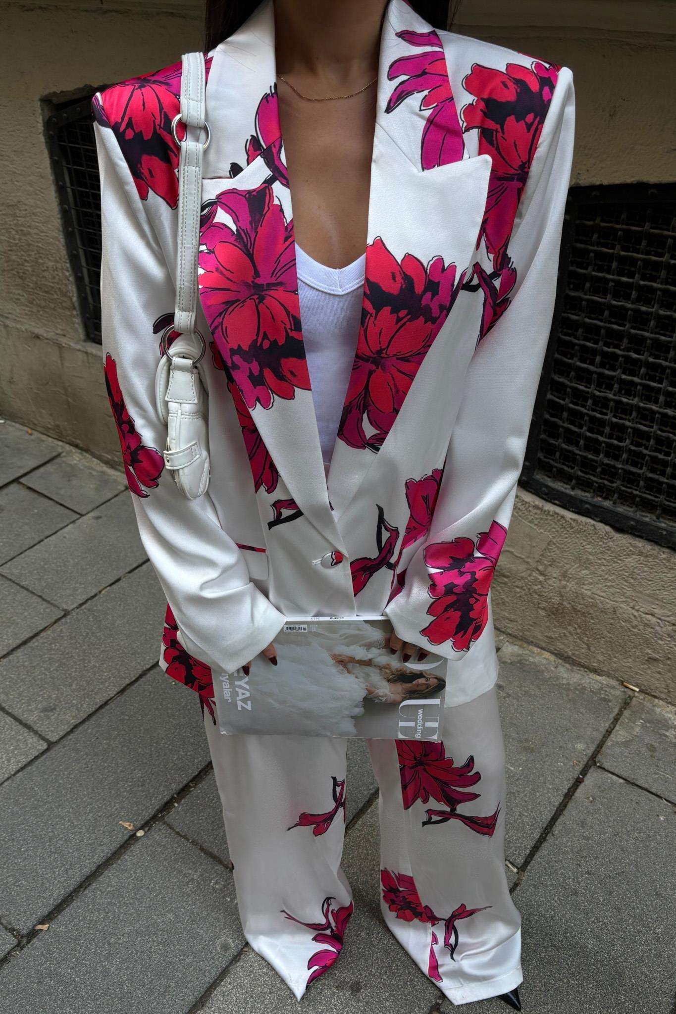 Çiçekli Chanel Saten Takım 10040 R6-B-K5