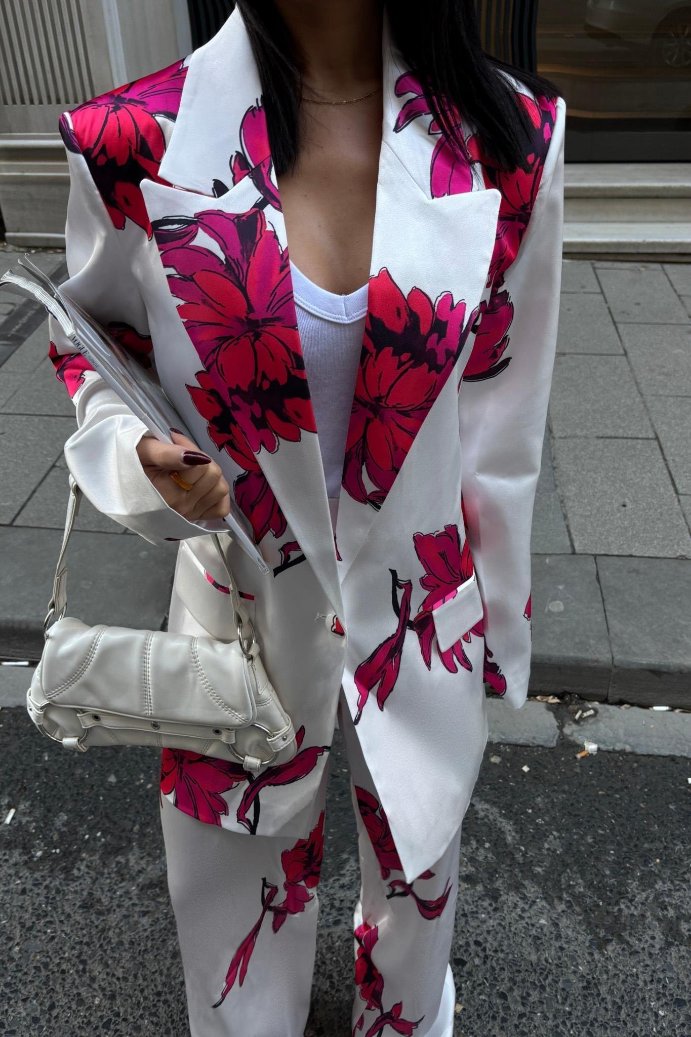 Çiçekli Chanel Saten Takım 10040 R6-B-K5