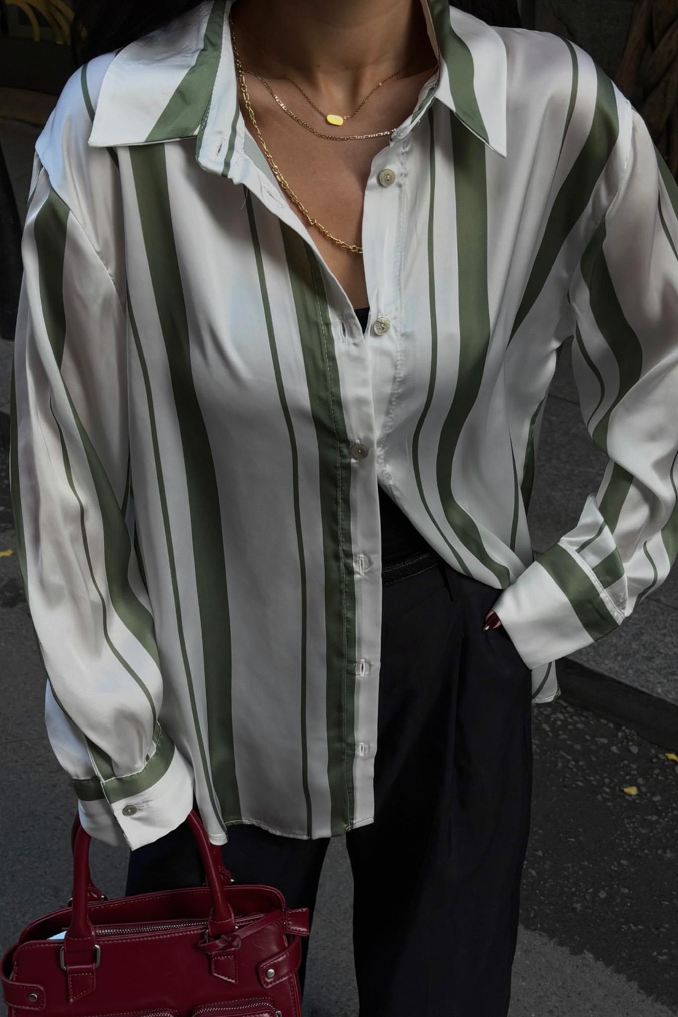 Çift Çizgili Saten Gömlek 3416 R5-K-K3