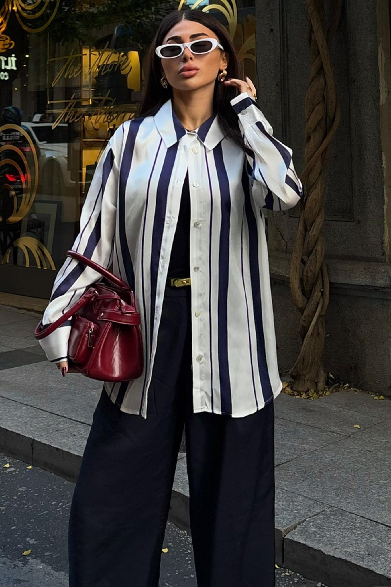 Çift Çizgili Saten Gömlek 3416 R5-K-K3