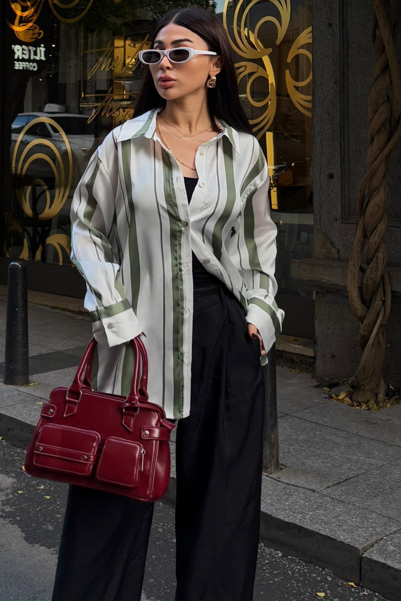 Çift Çizgili Saten Gömlek 3416 R5-K-K3