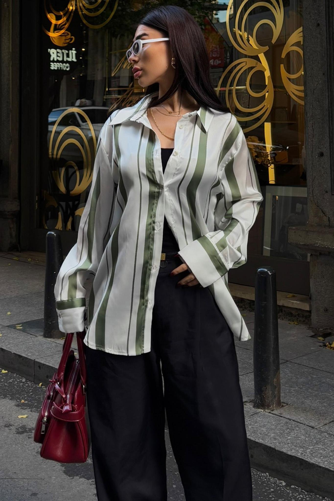 Çift Çizgili Saten Gömlek 3416 R5-K-K3