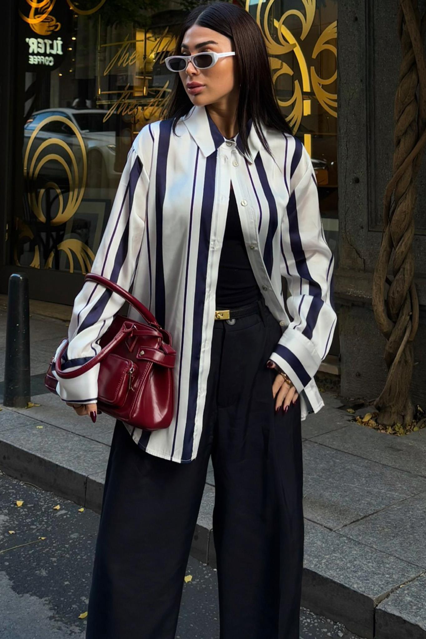 Çift Çizgili Saten Gömlek 3416 R5-K-K3