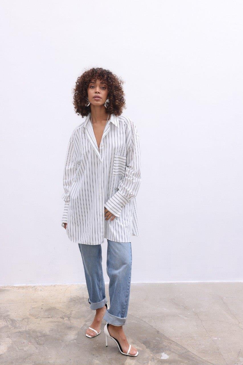 Çizgili Oversize Gömlek 3304-08