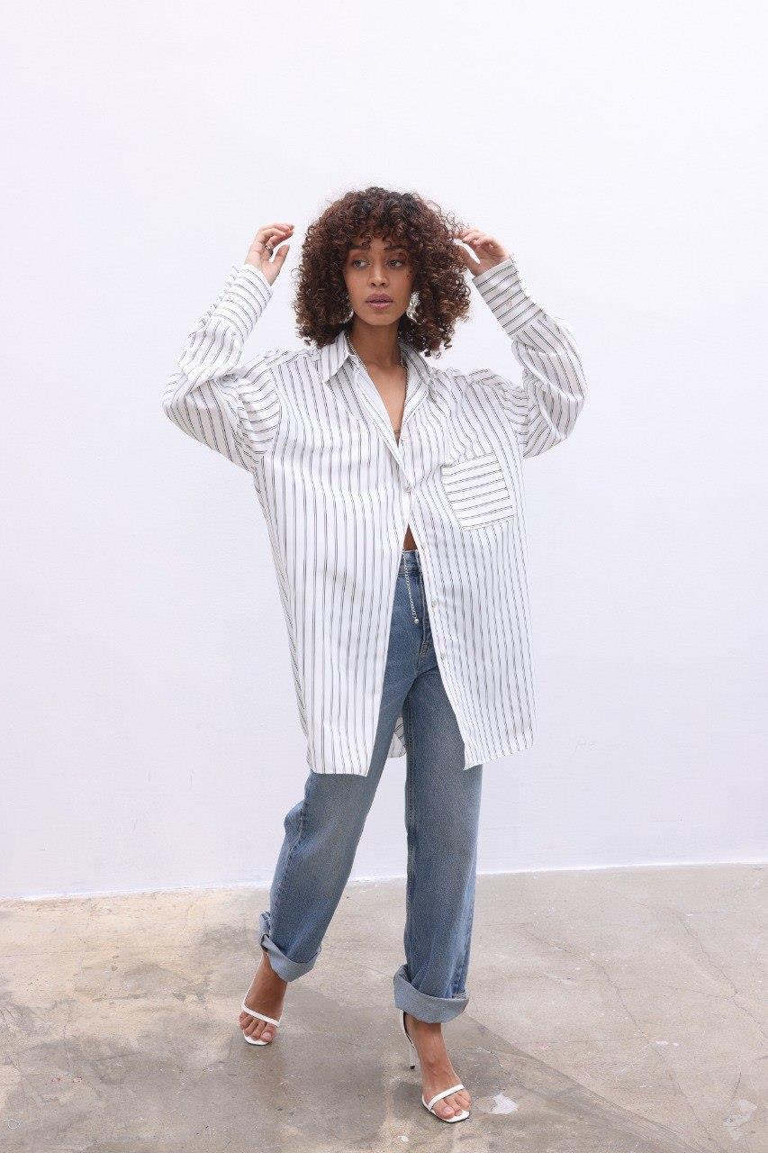 Çizgili Oversize Gömlek 3304-08