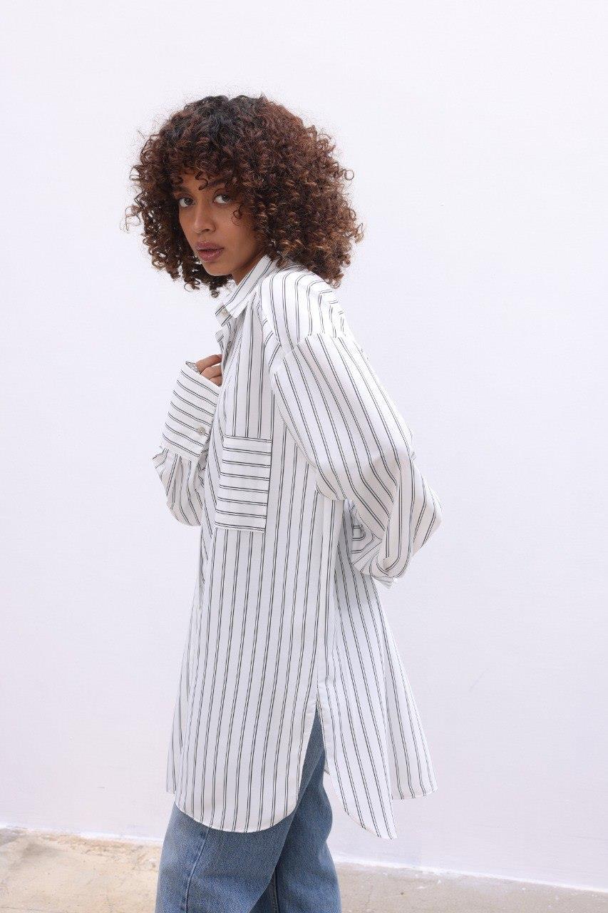 Çizgili Oversize Gömlek 3304-08