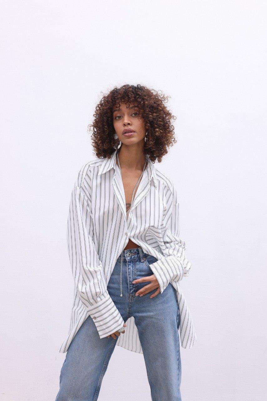 Çizgili Oversize Gömlek 3304-08
