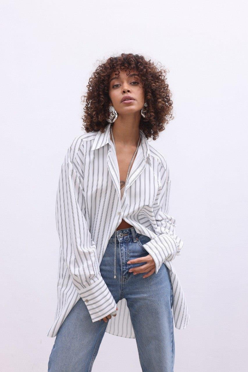 Çizgili Oversize Gömlek 3304-08