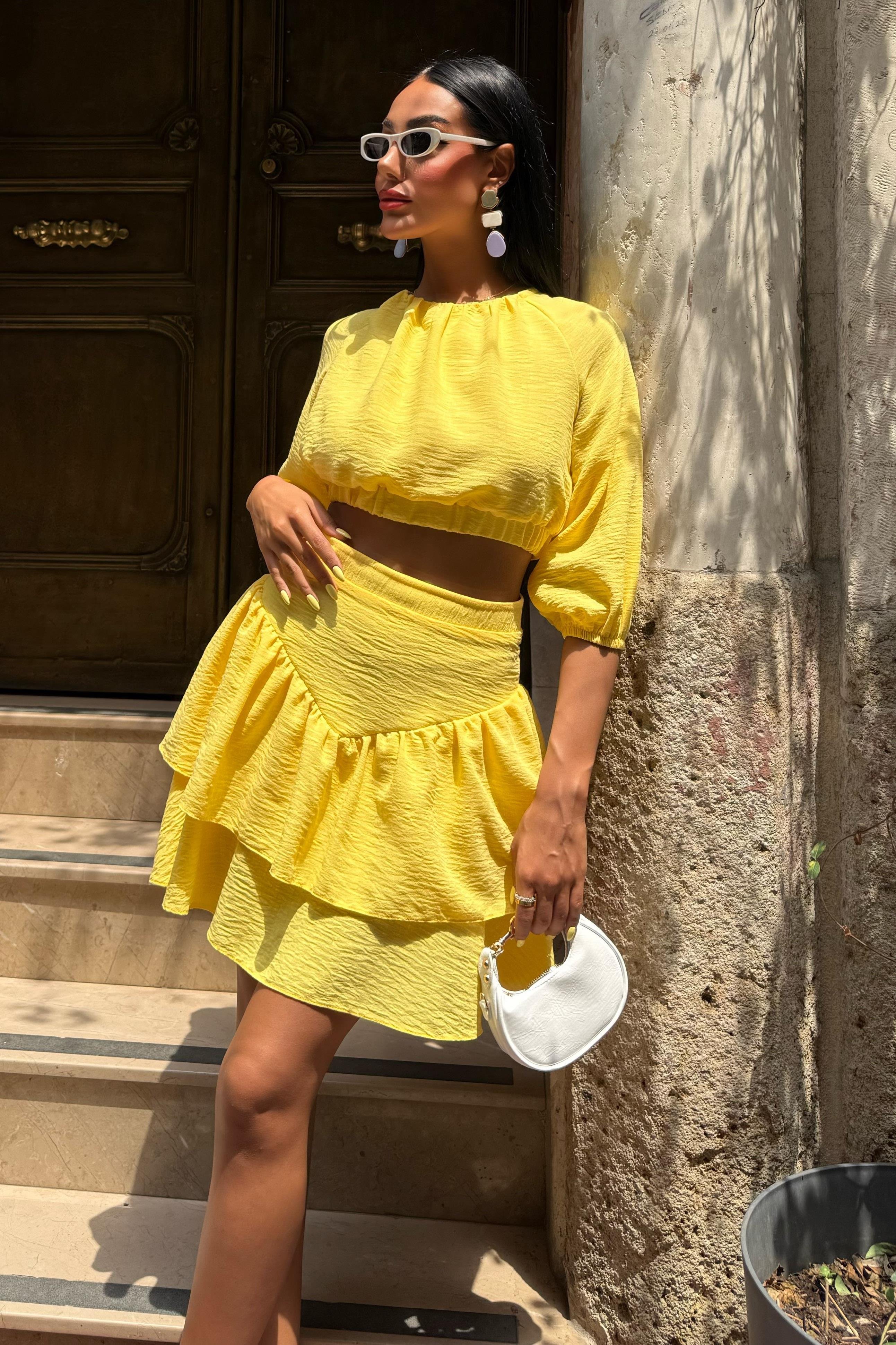 Crop Bluz ve Kat Kat Etekli Takım 10207 R8-E-K3