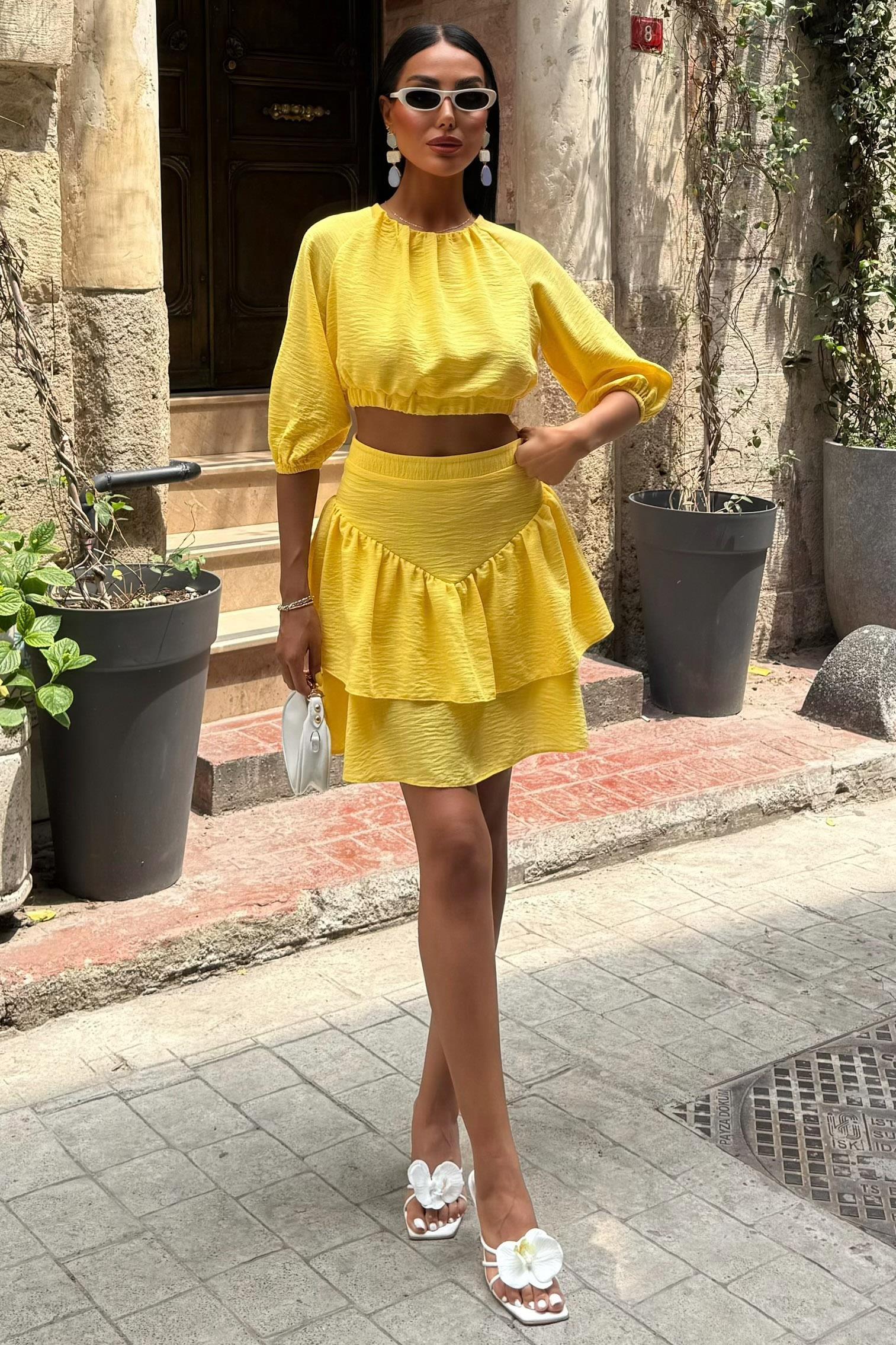 Crop Bluz ve Kat Kat Etekli Takım 10207 R8-E-K3