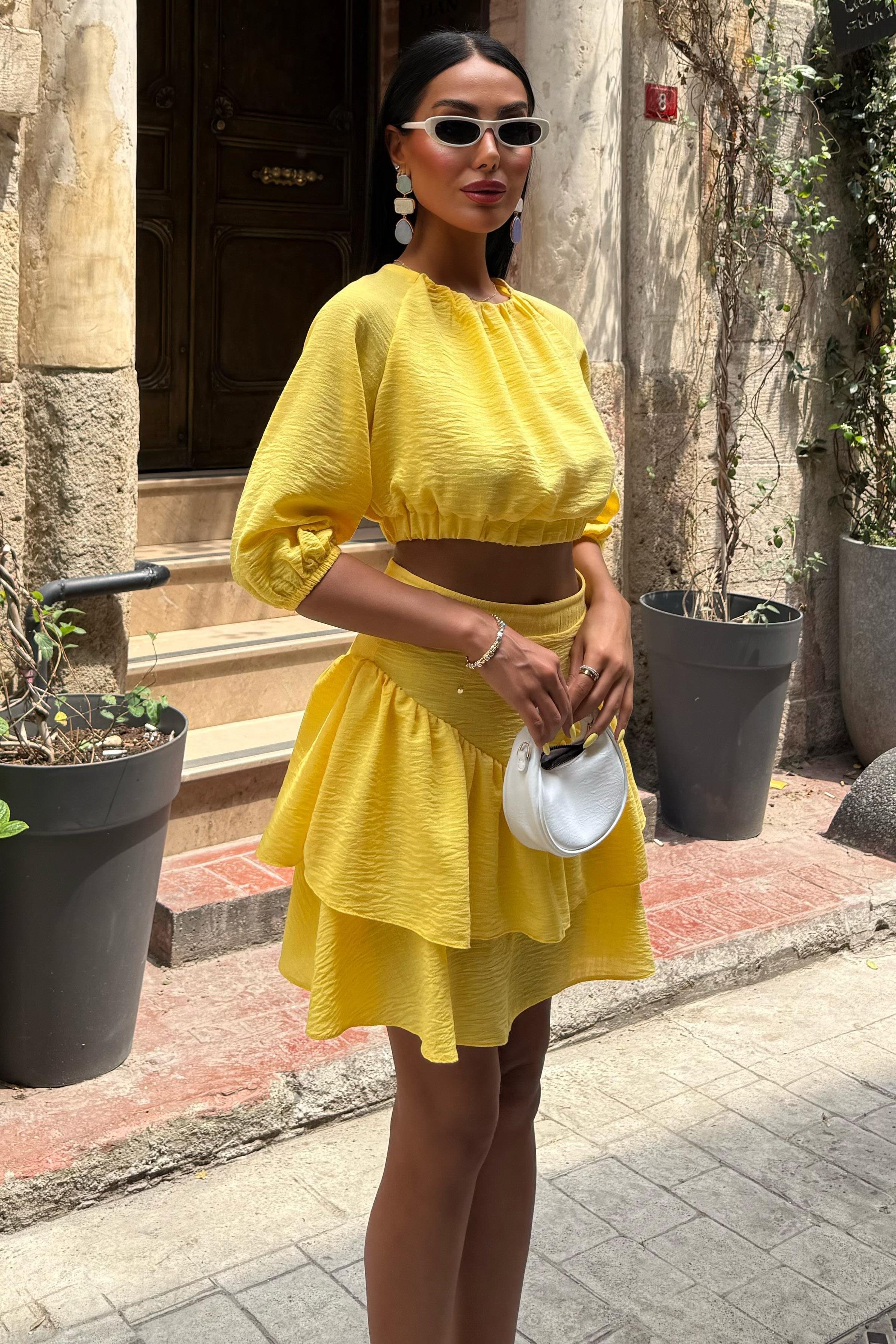 Crop Bluz ve Kat Kat Etekli Takım 10207 R8-E-K3