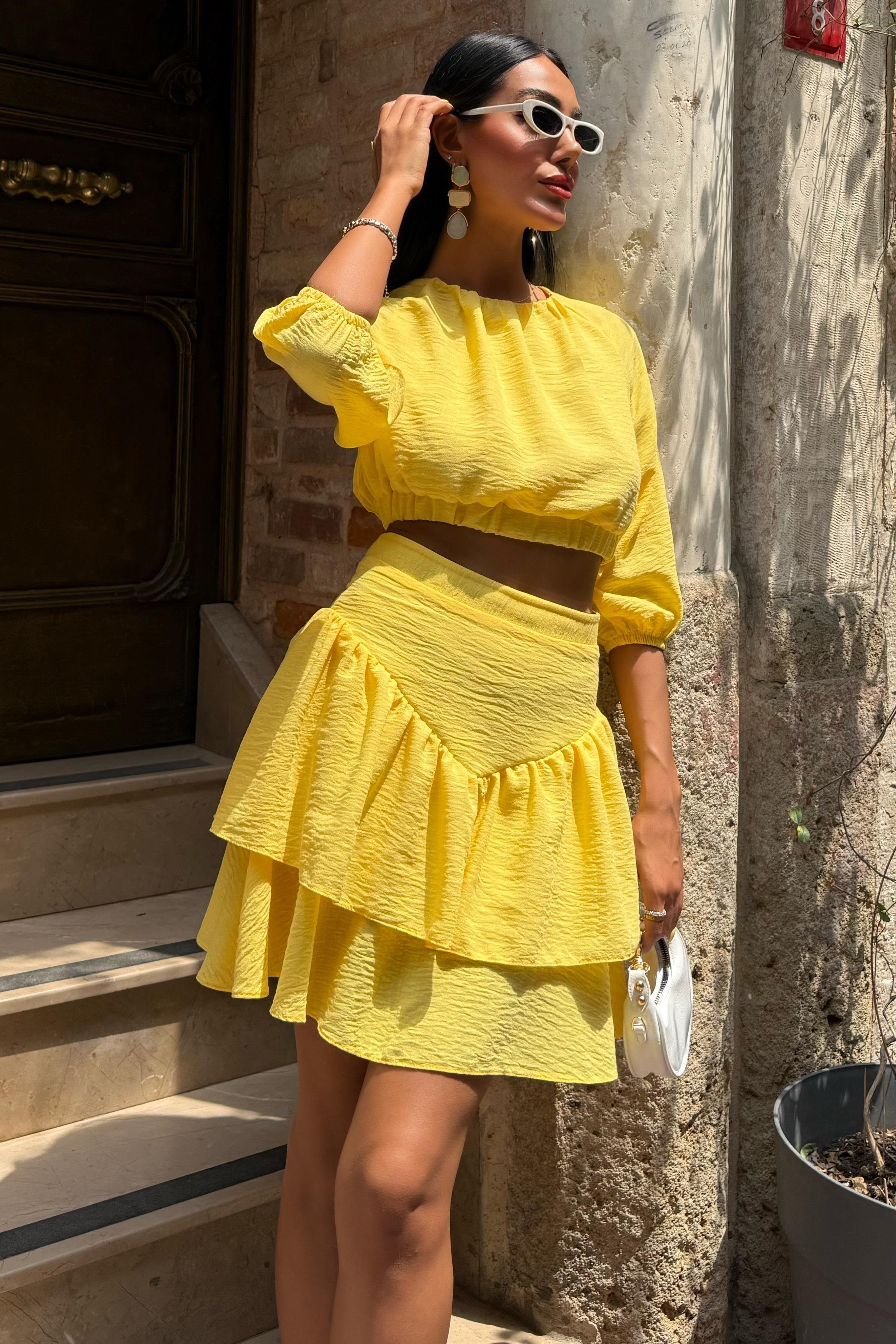 Crop Bluz ve Kat Kat Etekli Takım 10207 R8-E-K3