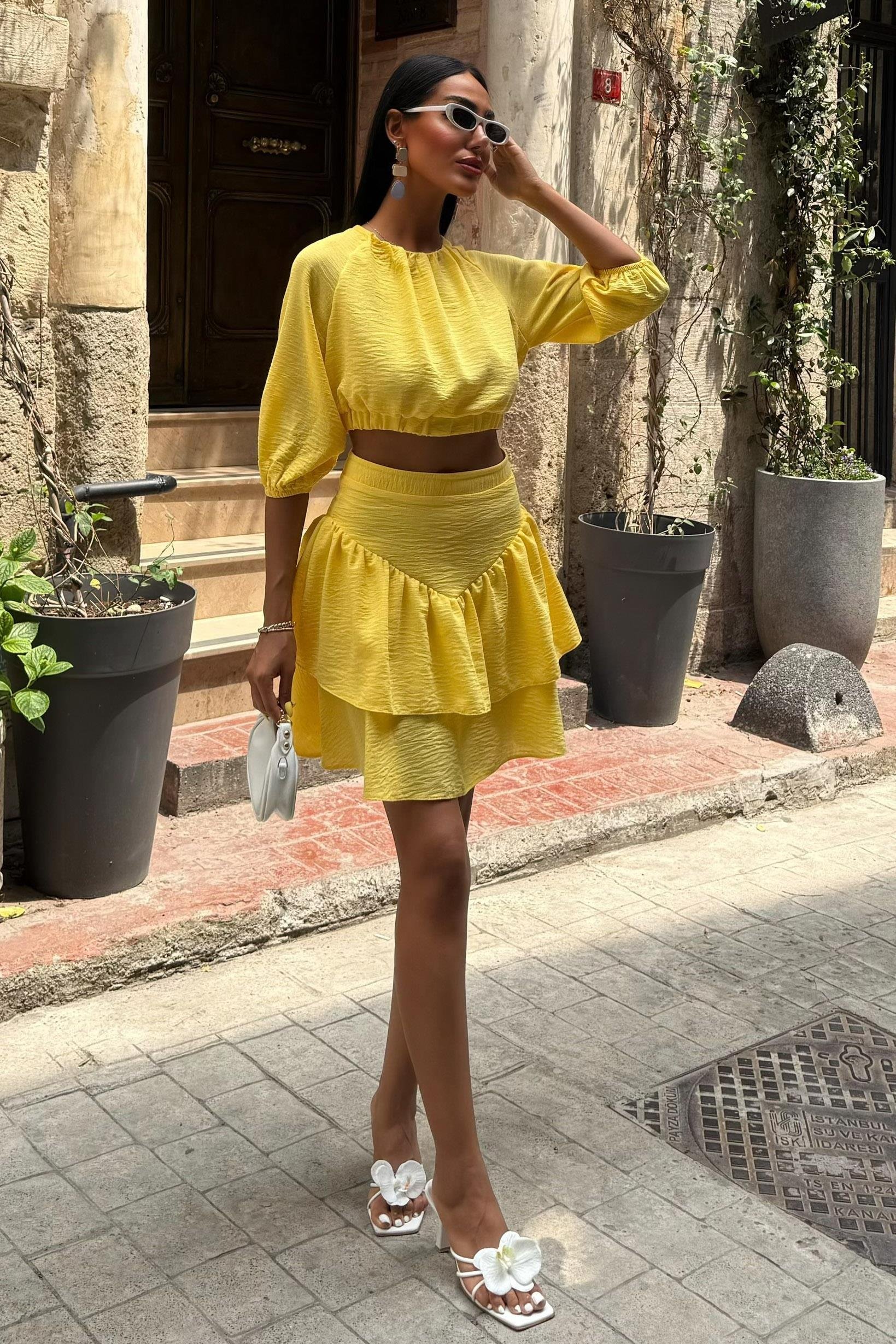 Crop Bluz ve Kat Kat Etekli Takım 10207 R8-E-K3