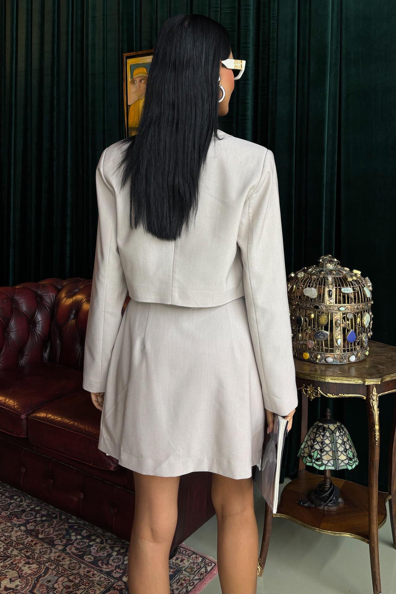 Crop Ceketli ve Pile Etekli Garnili Takım 10111 R8-B-K4