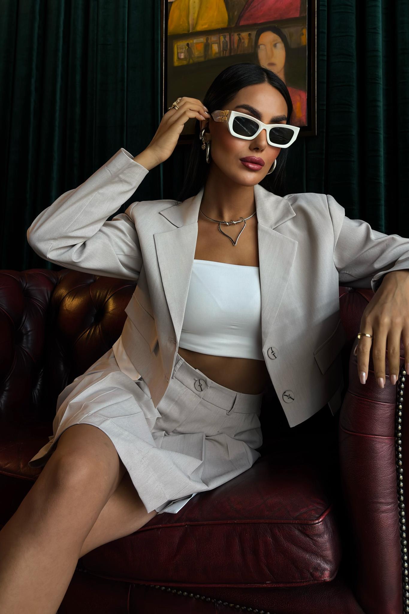 Crop Ceketli ve Pile Etekli Garnili Takım 10111 R8-B-K4