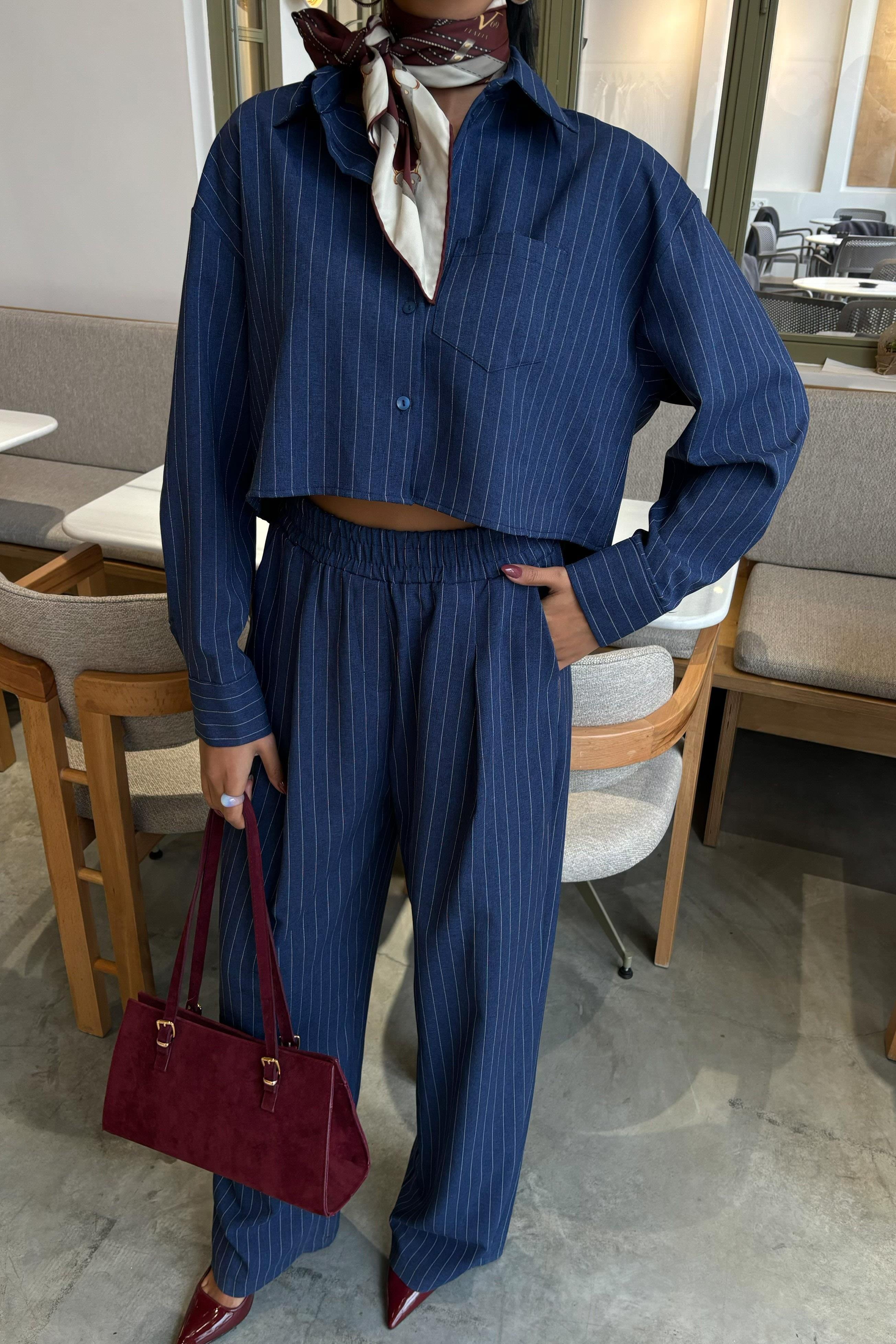 Crop Gömlekli Çizgili Takım 10080 R9-F-K3