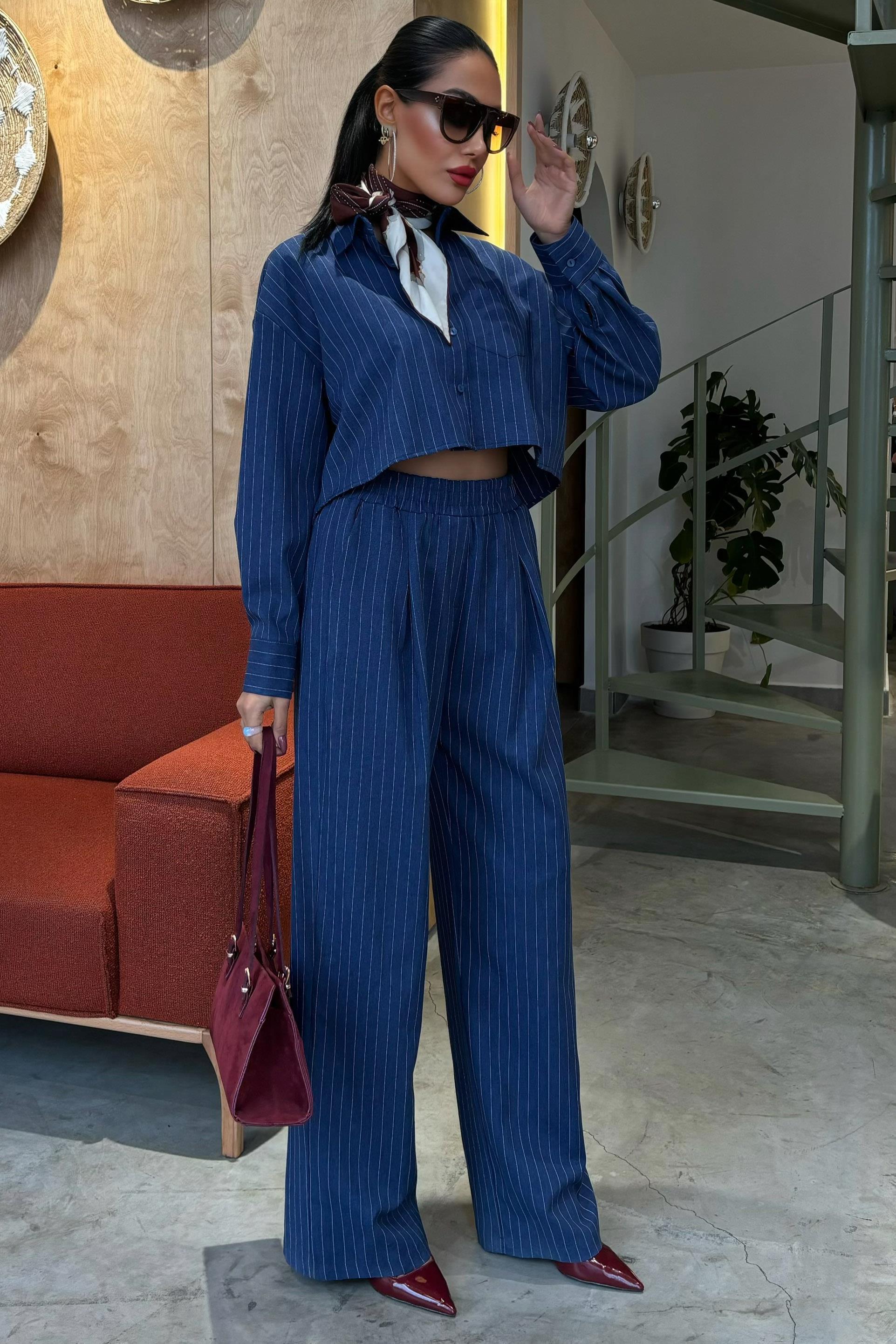 Crop Gömlekli Çizgili Takım 10080 R9-F-K3