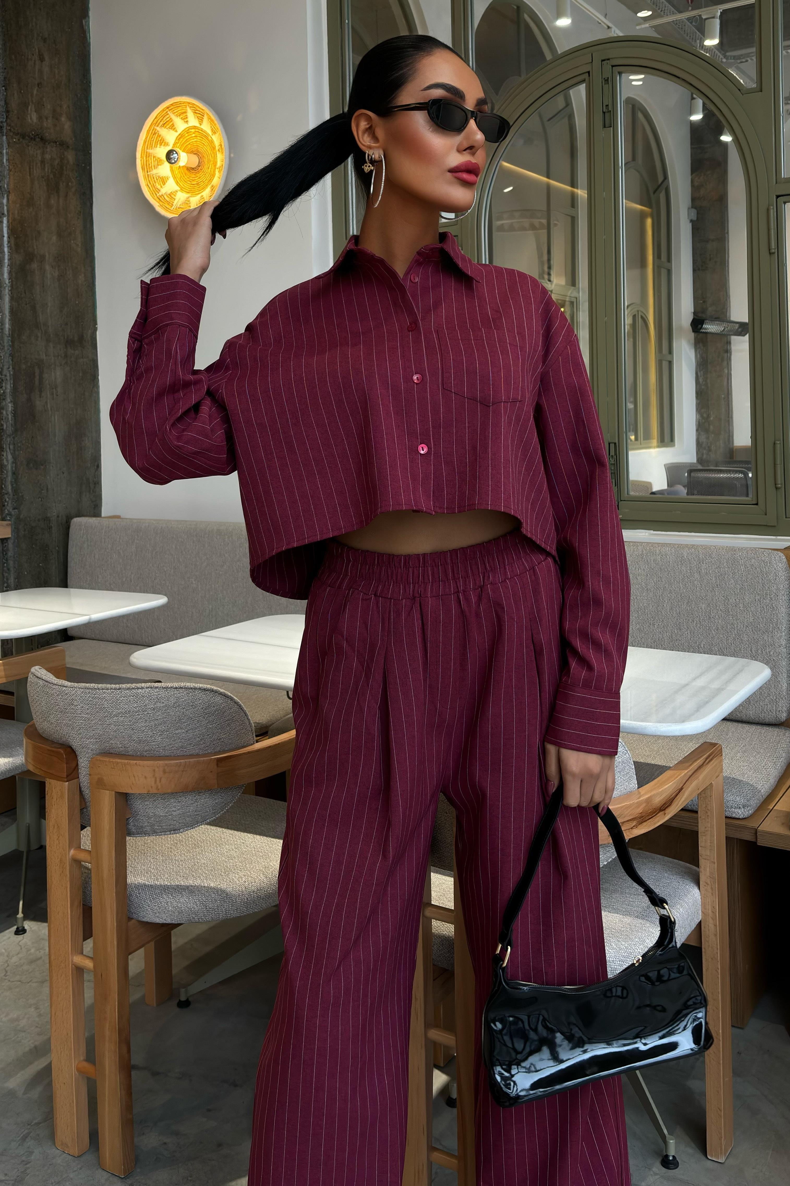 Crop Gömlekli Çizgili Takım 10080 R9-F-K3