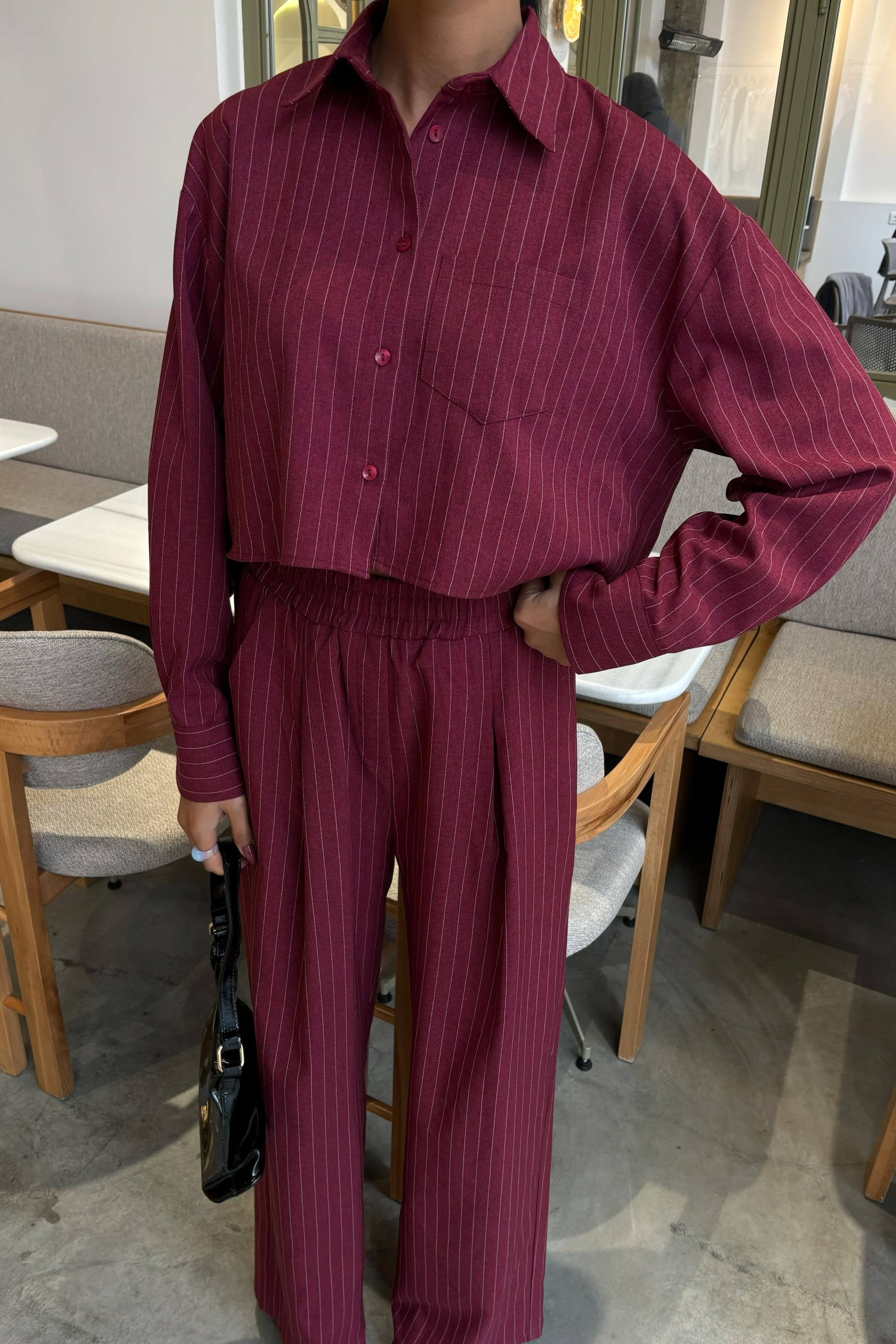 Crop Gömlekli Çizgili Takım 10080 R9-F-K3