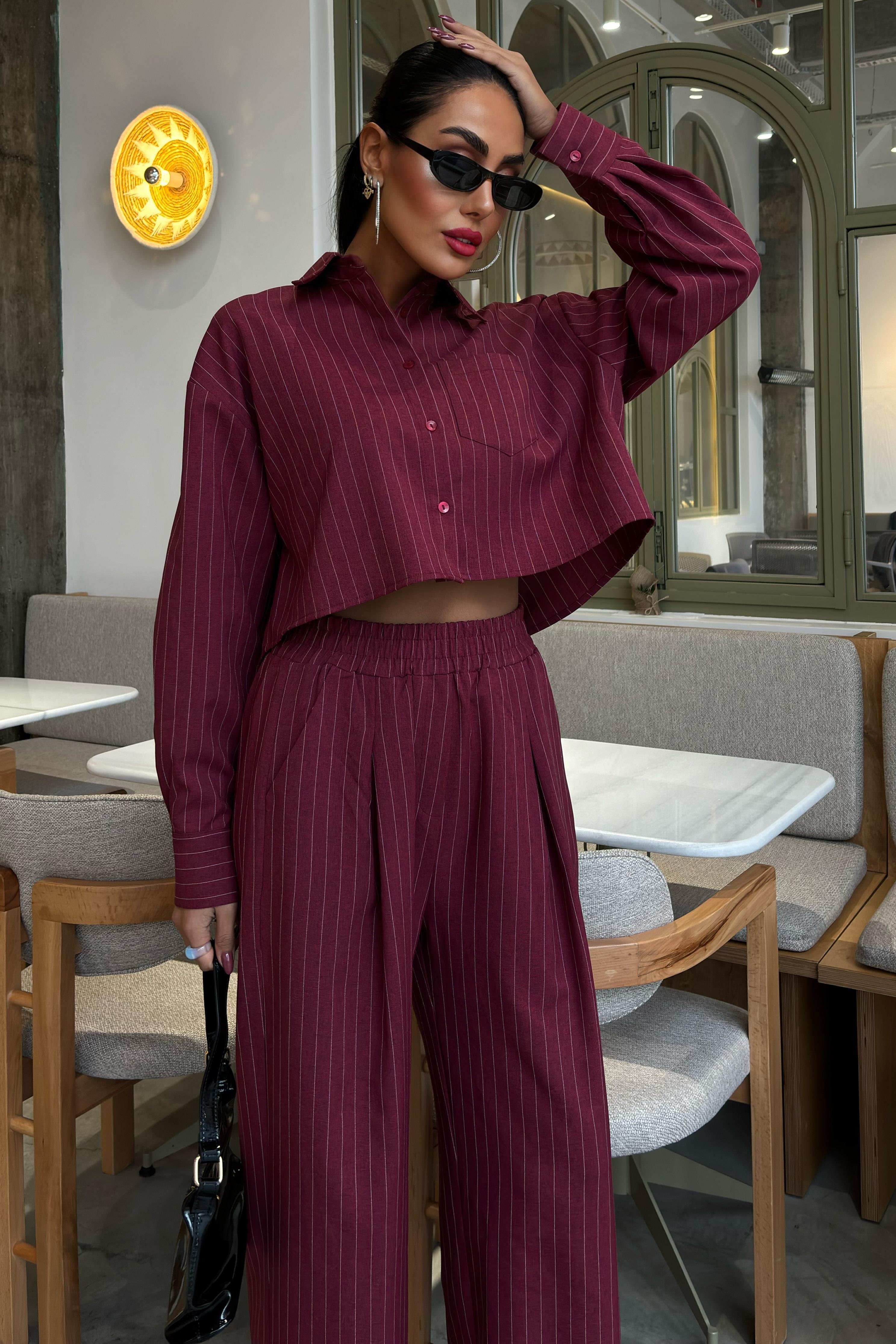 Crop Gömlekli Çizgili Takım 10080 R9-F-K3