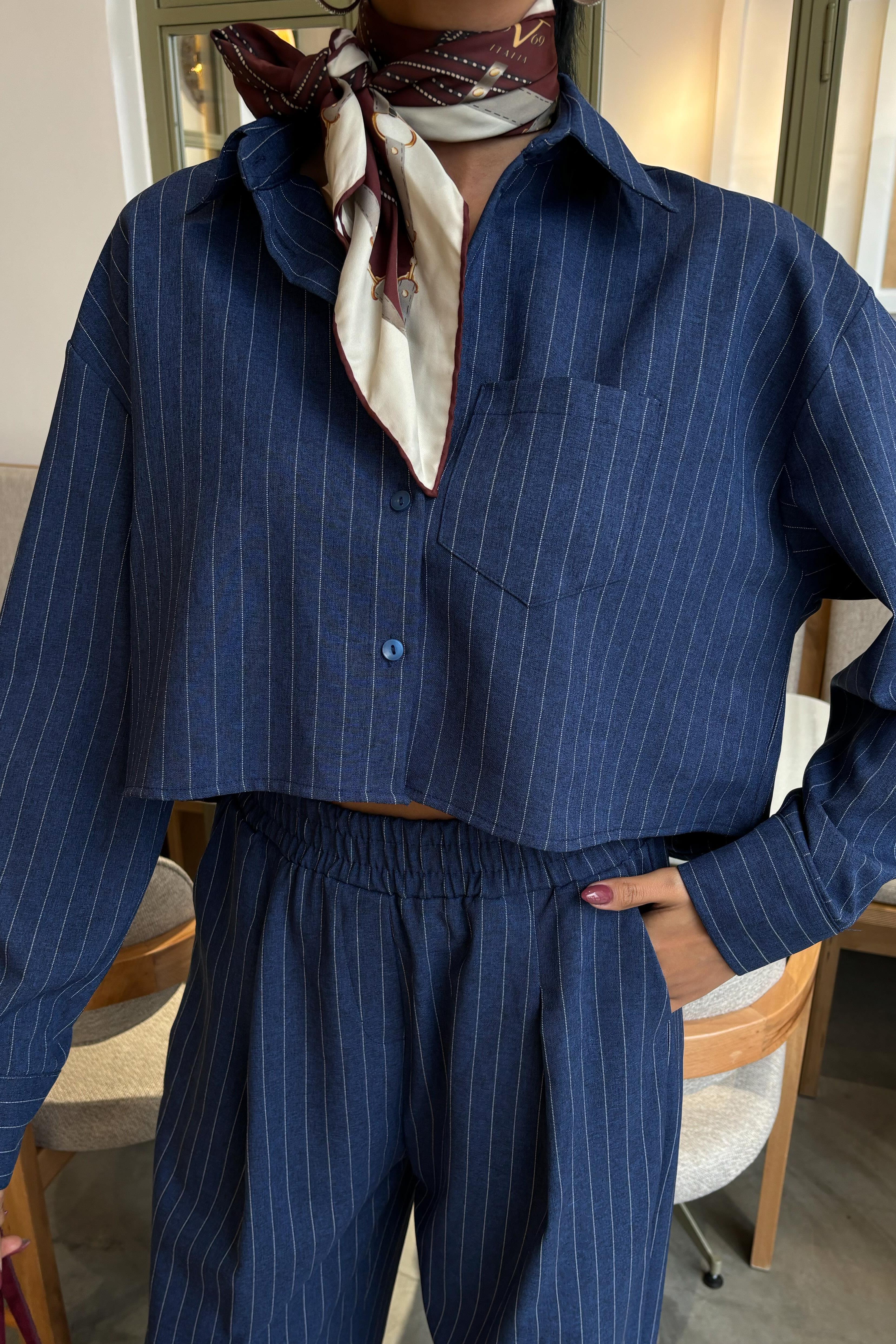 Crop Gömlekli Çizgili Takım 10080 R9-F-K3