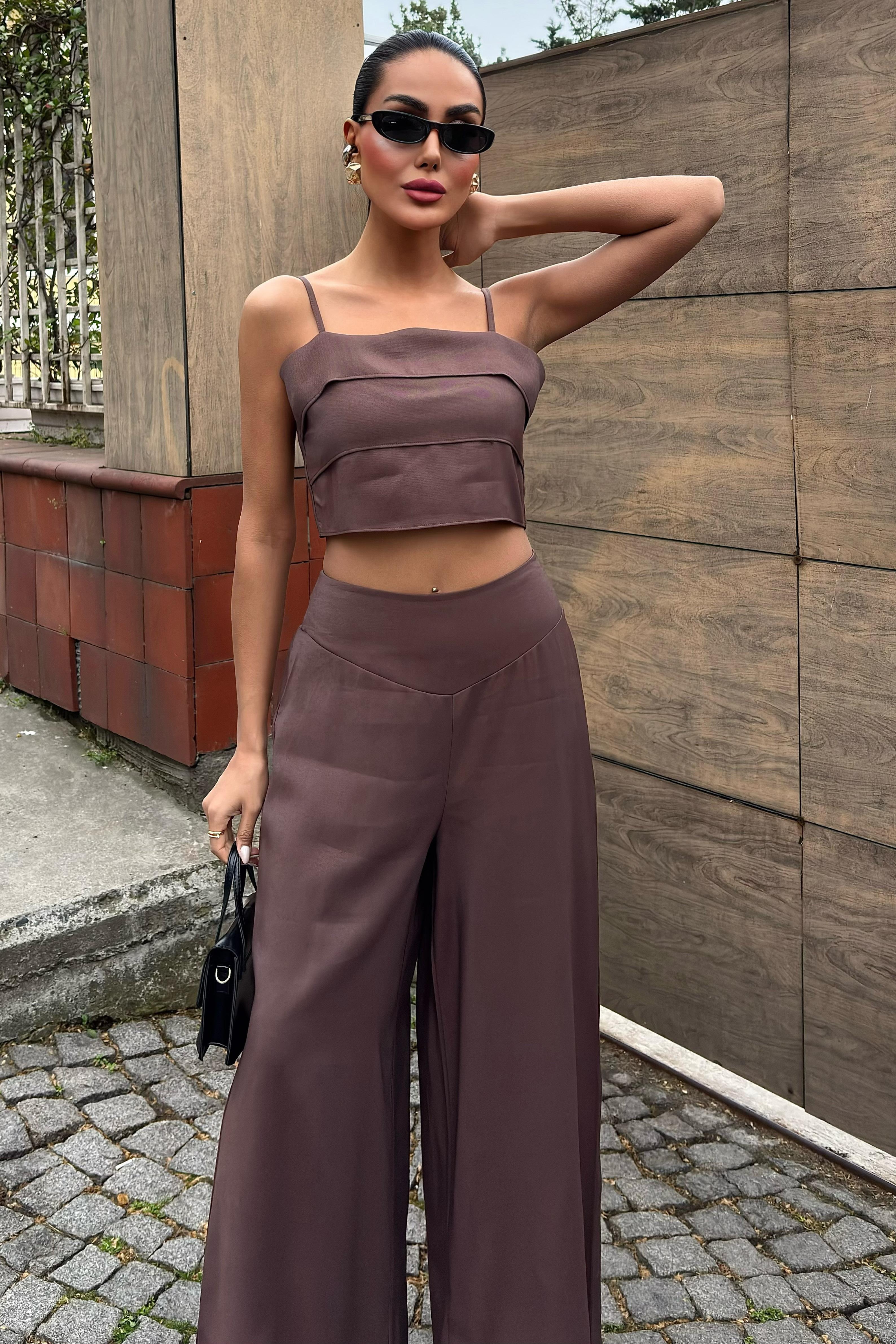 Crop Plazzo Pantolon Takım 10155-08