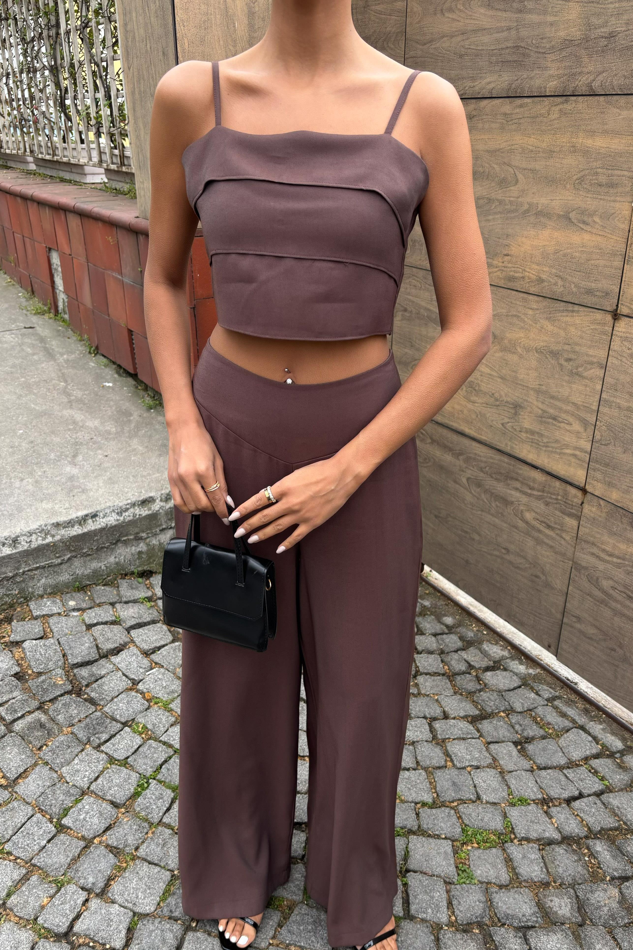 Crop Plazzo Pantolon Takım 10155-08