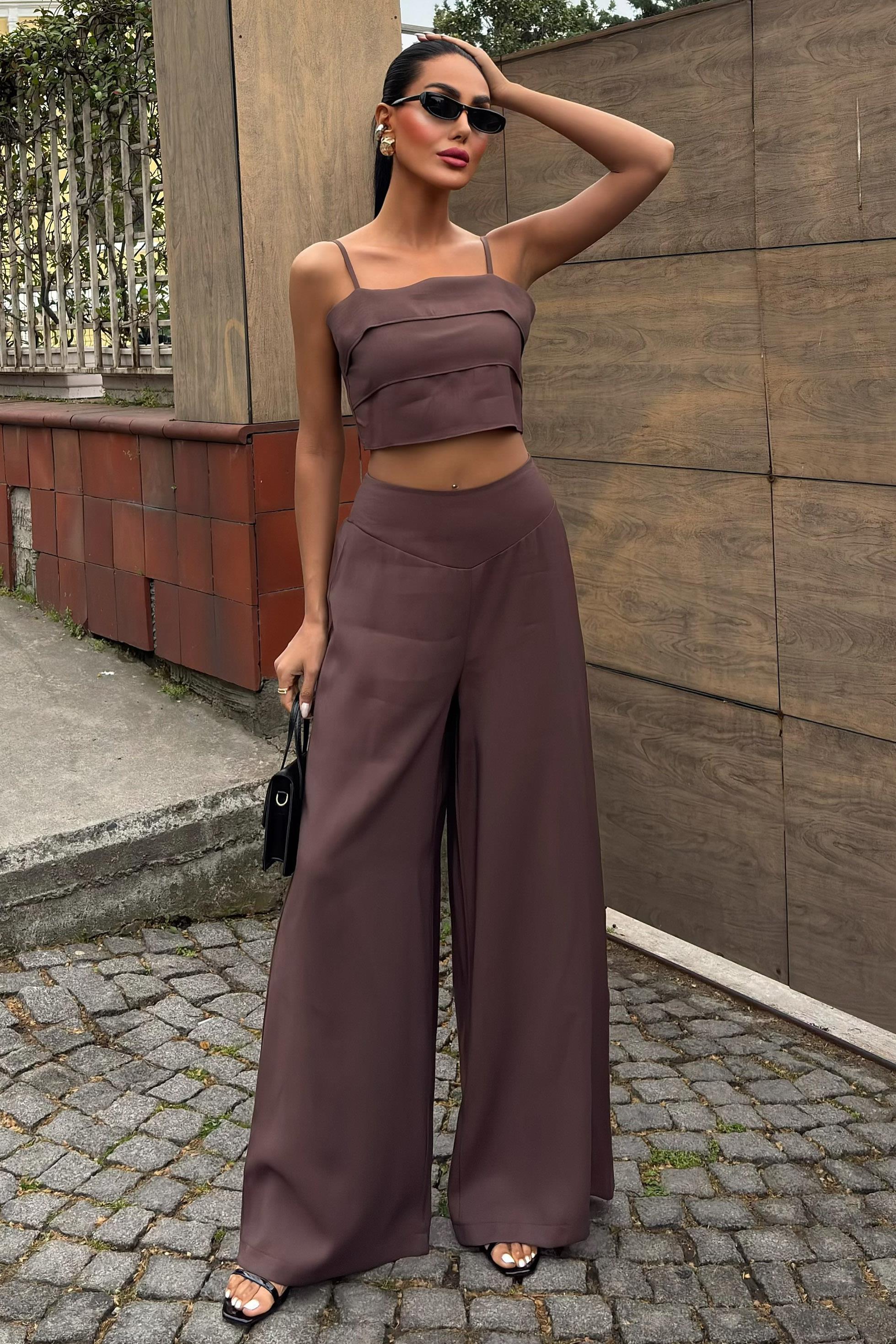 Crop Plazzo Pantolon Takım 10155-08