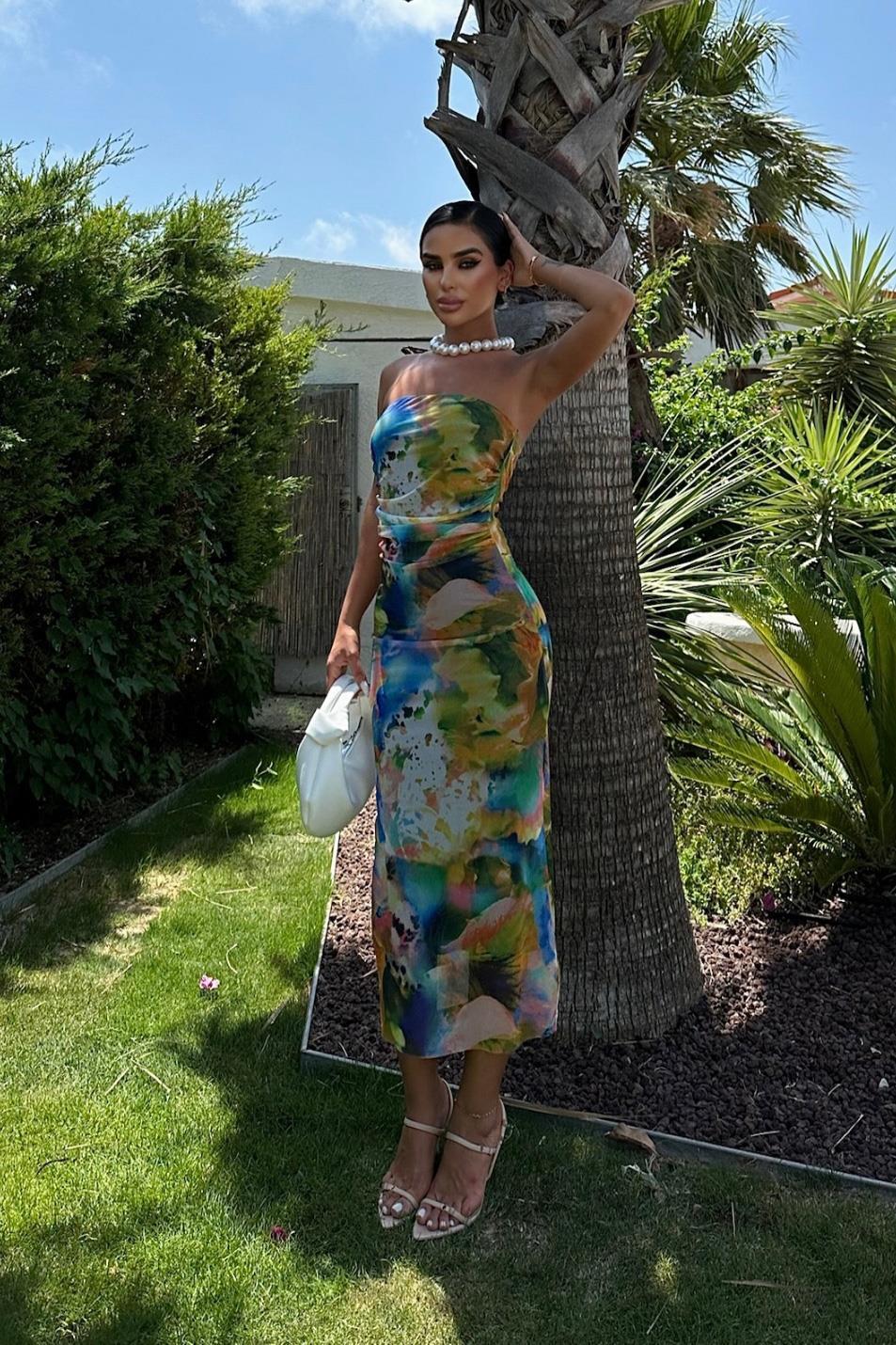 Crous Büzgülü Straplez Elbise 2579-08