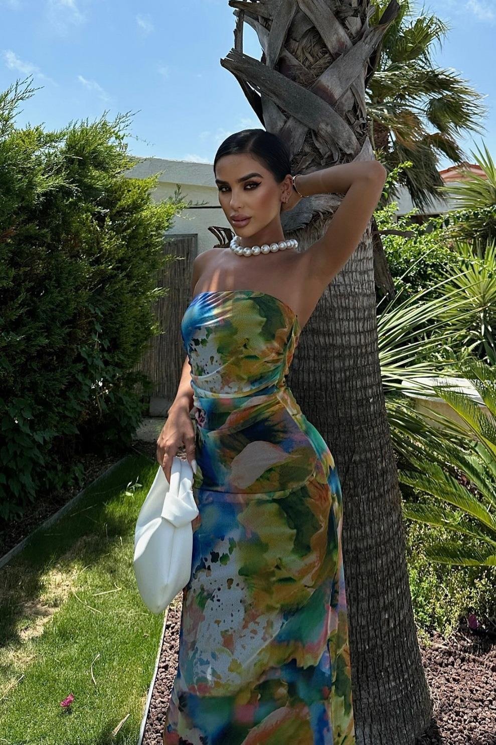 Crous Büzgülü Straplez Elbise 2579-08