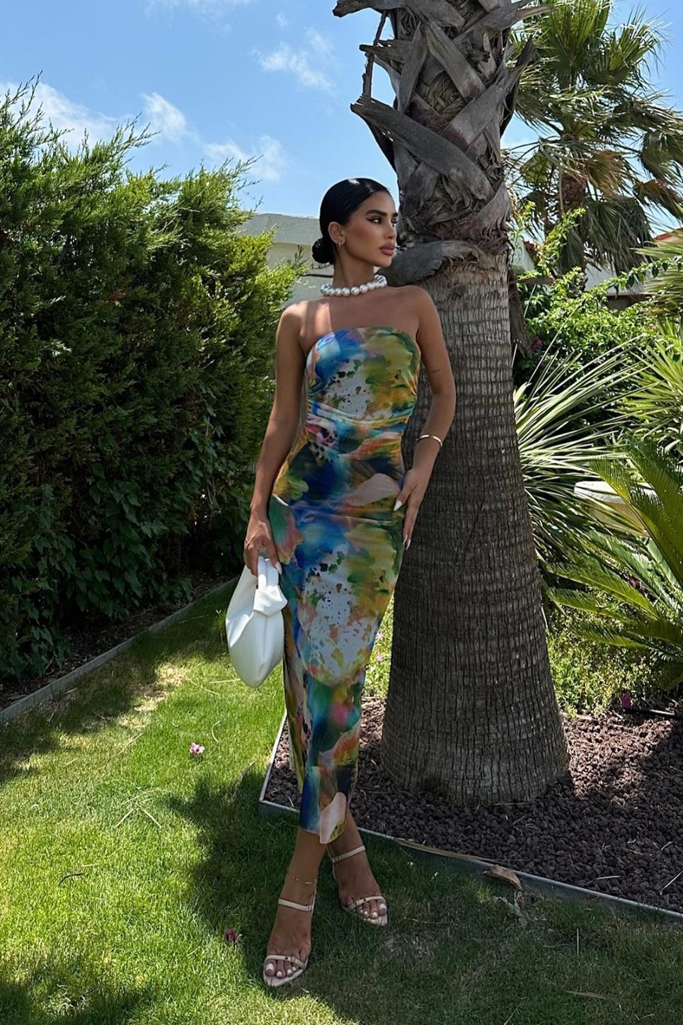 Crous Büzgülü Straplez Elbise 2579-08