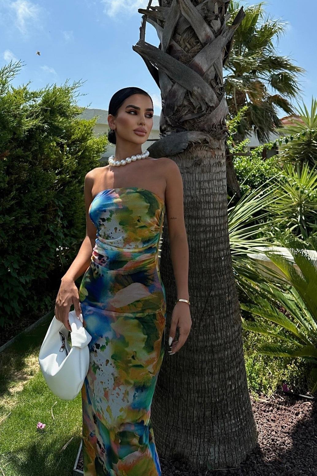 Crous Büzgülü Straplez Elbise 2579-08