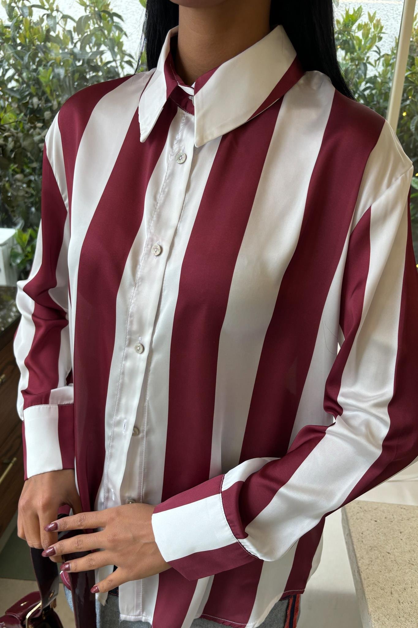 Çubuk Çizgili Şifon Saten Gömlek 3428 R7-K-K5