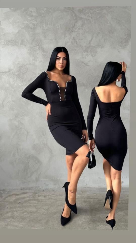 Dalgıç Kumaş Inci Ve Tül Detay Elbise