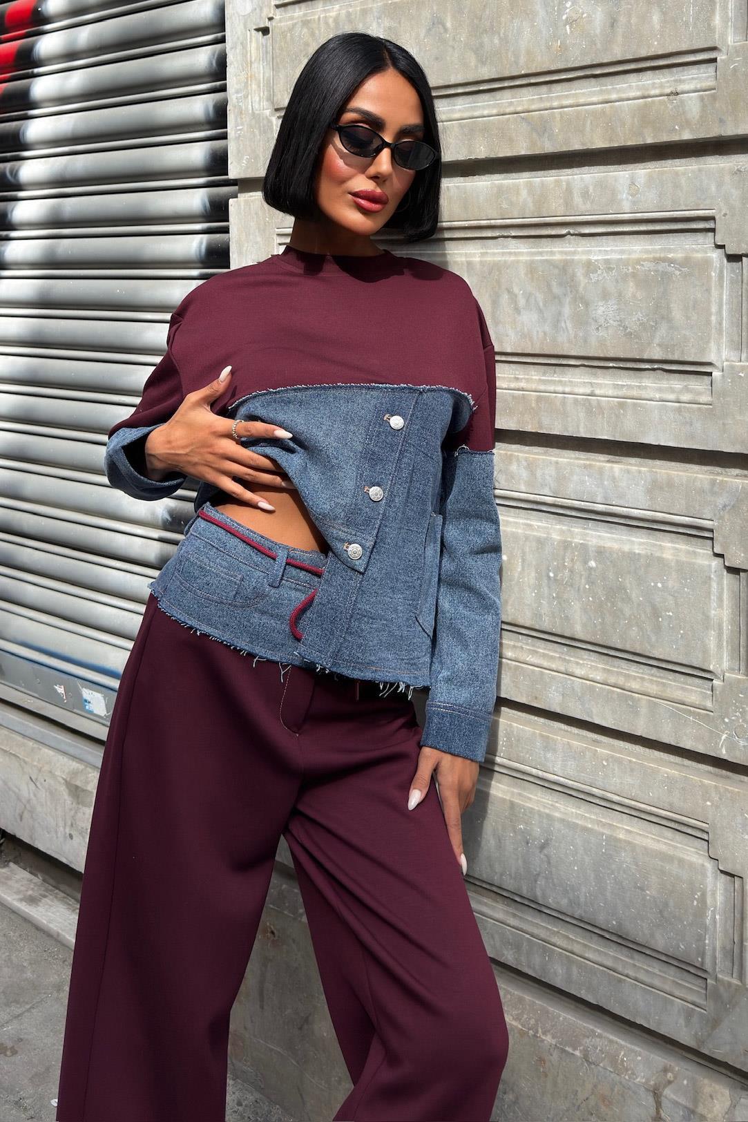 Denim Garnili Asimetrik Modal Takım 10269 R9-F-K4