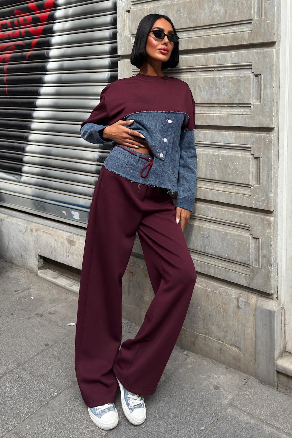 Denim Garnili Asimetrik Modal Takım 10269 R9-F-K4