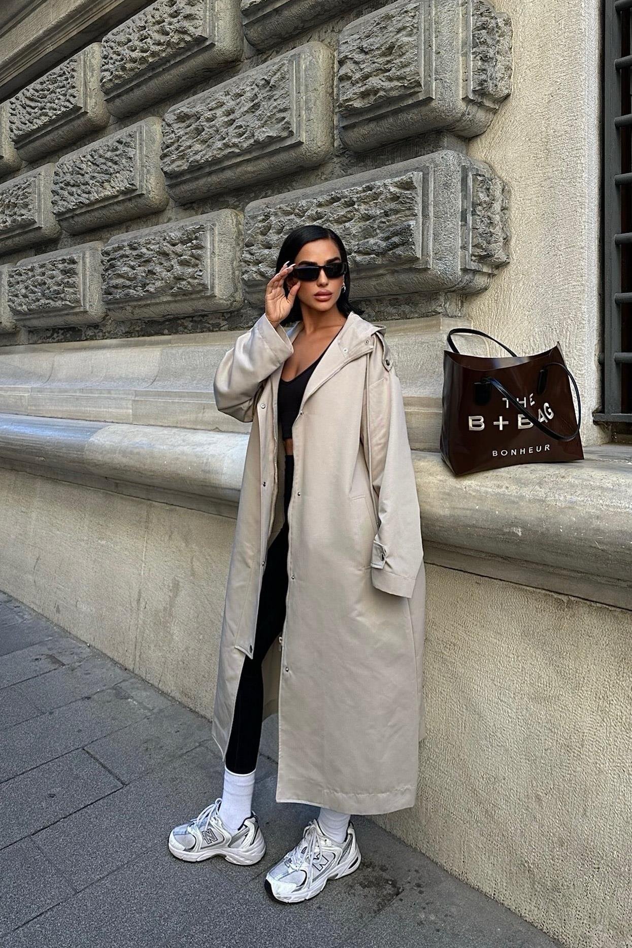 Dennis Oversize Kapşonlu Trençkot 7056