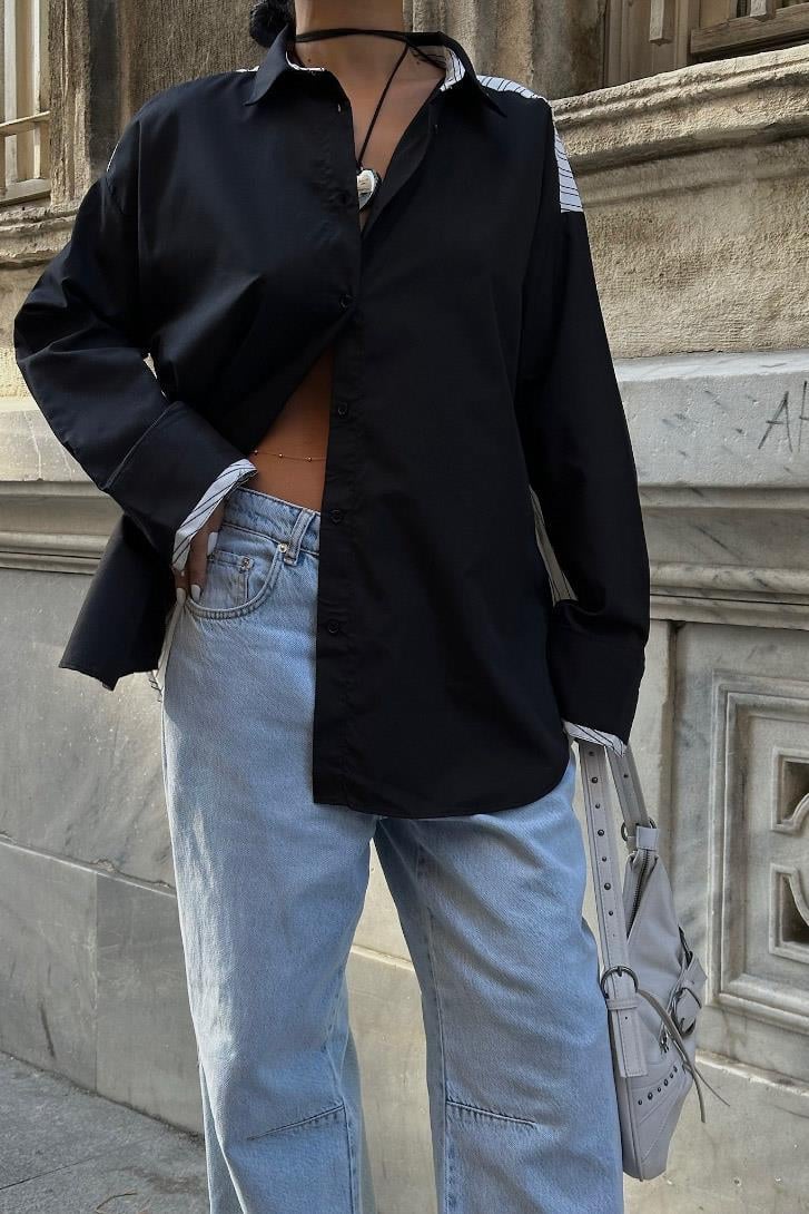 Denver Sırtı Çizgi Oversize Gömlek 3346-08