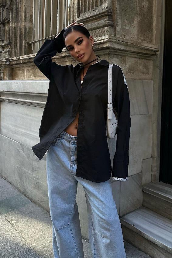 Denver Sırtı Çizgi Oversize Gömlek 3346-08