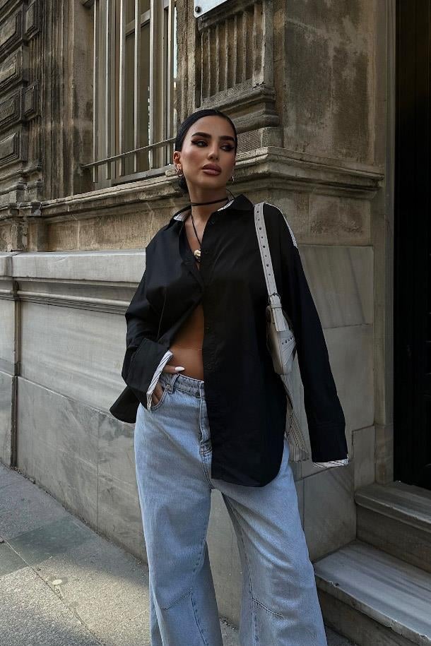 Denver Sırtı Çizgi Oversize Gömlek 3346-08