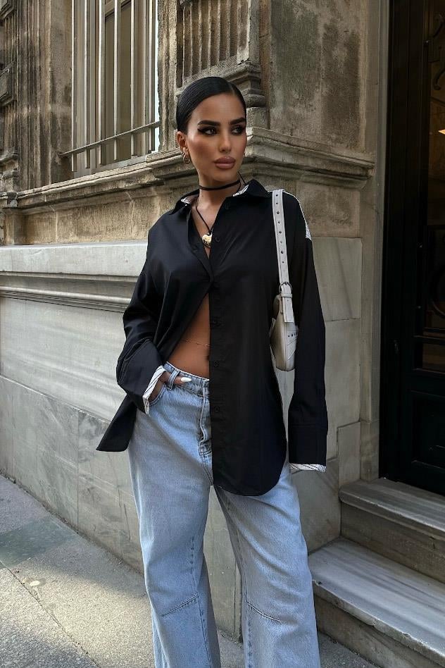 Denver Sırtı Çizgi Oversize Gömlek 3346-08