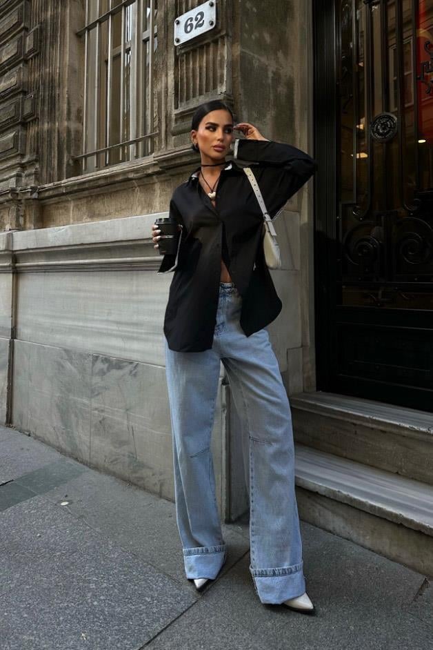 Denver Sırtı Çizgi Oversize Gömlek 3346-08