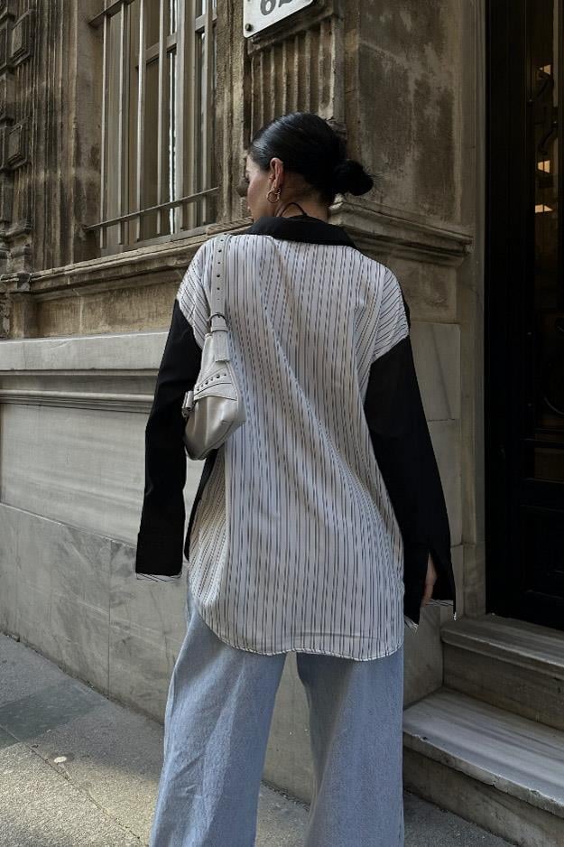 Denver Sırtı Çizgi Oversize Gömlek 3346-08
