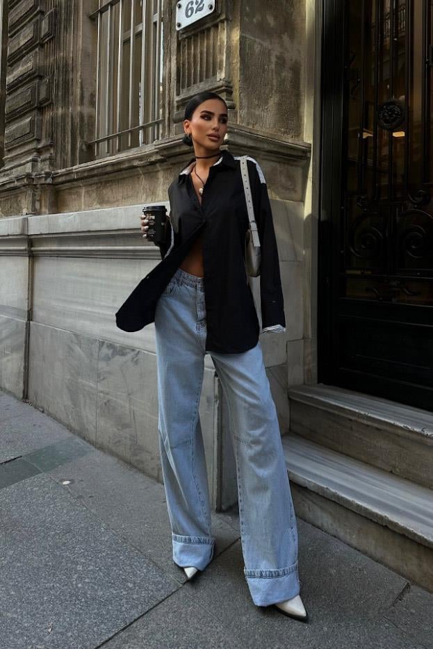 Denver Sırtı Çizgi Oversize Gömlek 3346-08