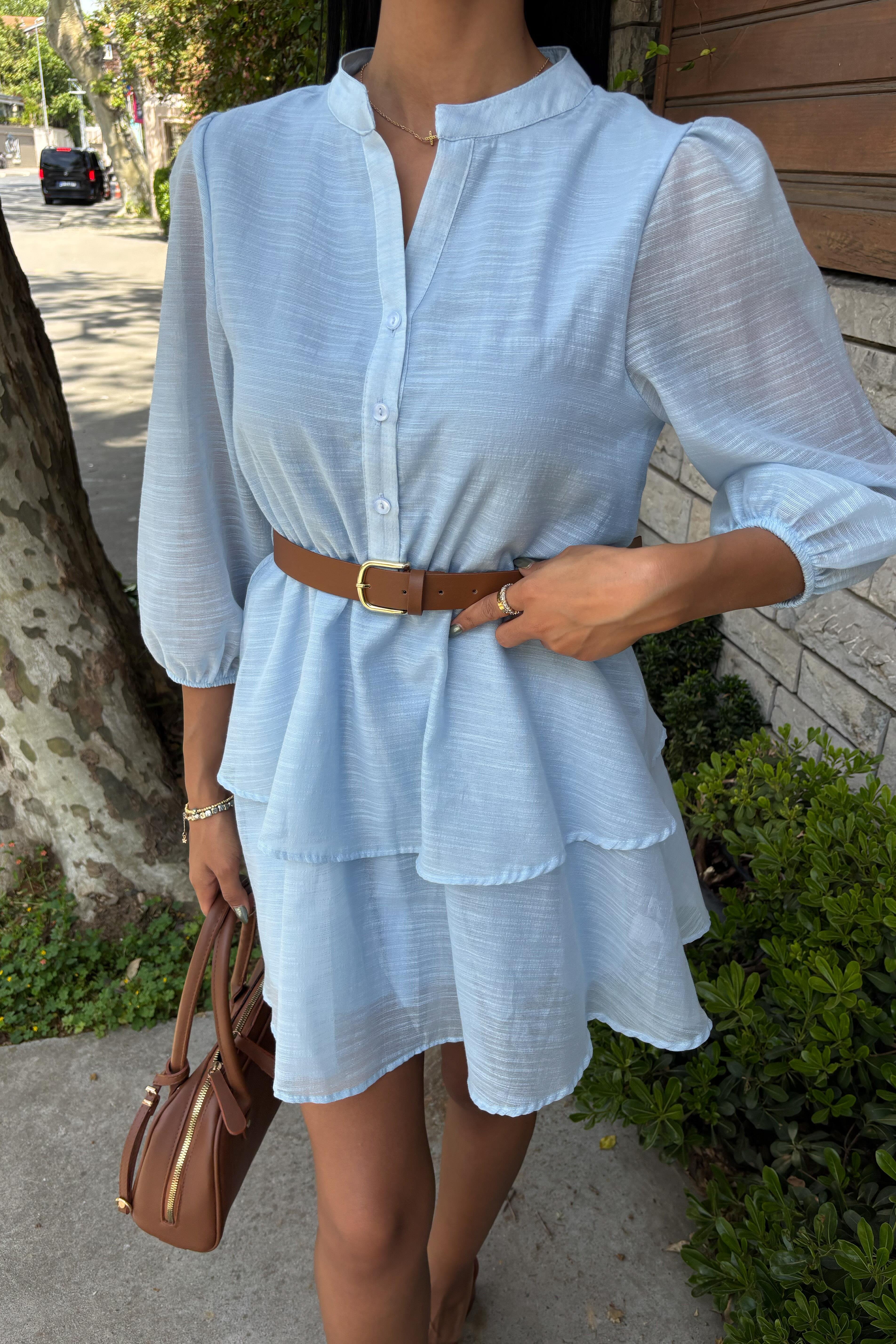 Deri Kemerli Fırfırlı Elbise 2901 R7-C-K4