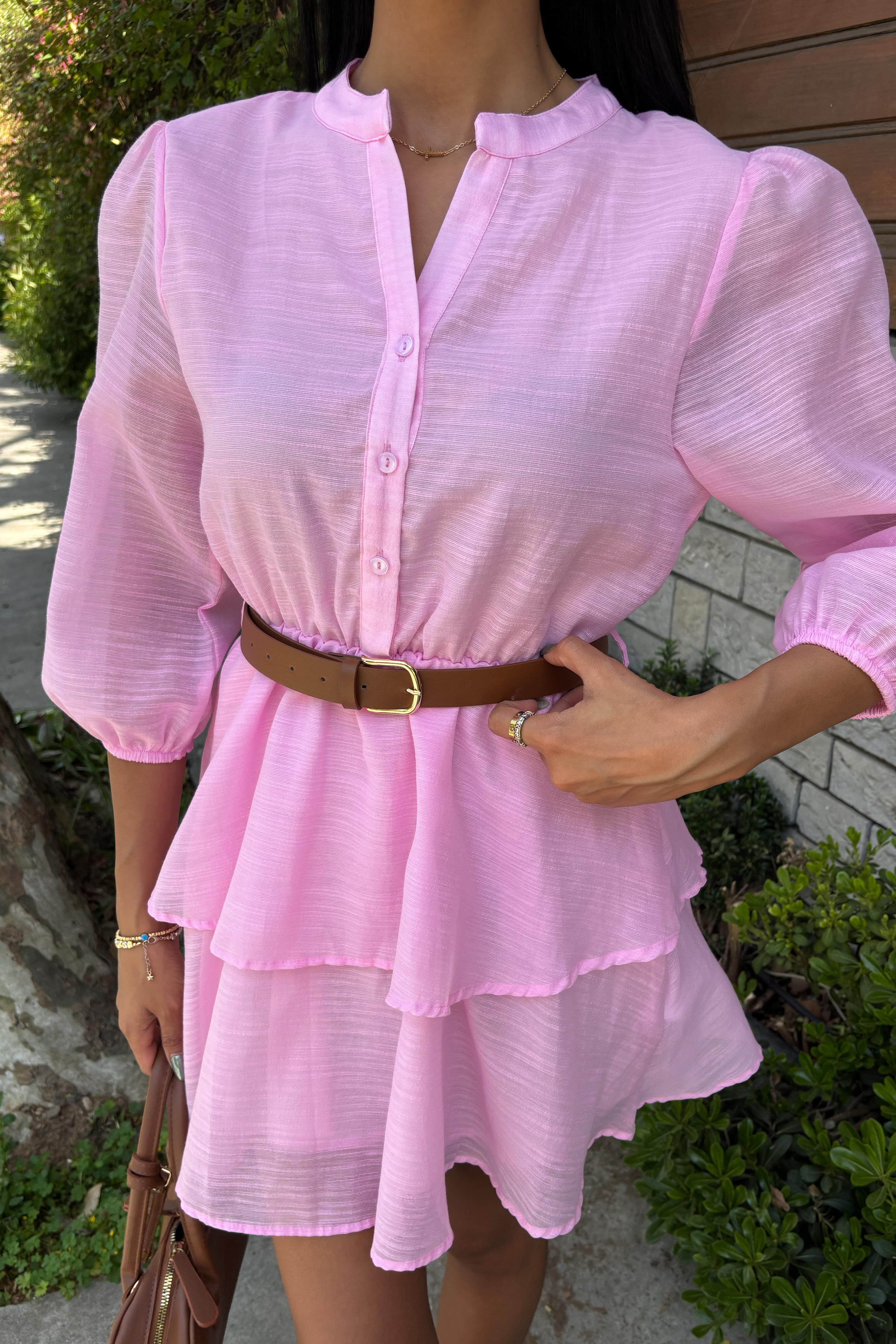 Deri Kemerli Fırfırlı Elbise 2901 R7-C-K4